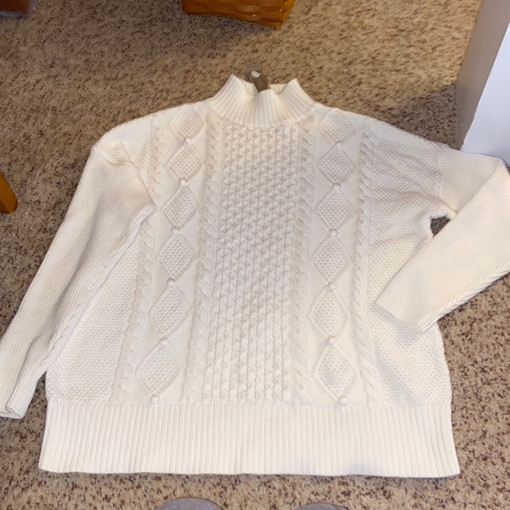 J. Crew Ivory cable knit mock neck sweater M